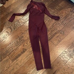Weissman Burgundy Jumpsuit with Embellishments